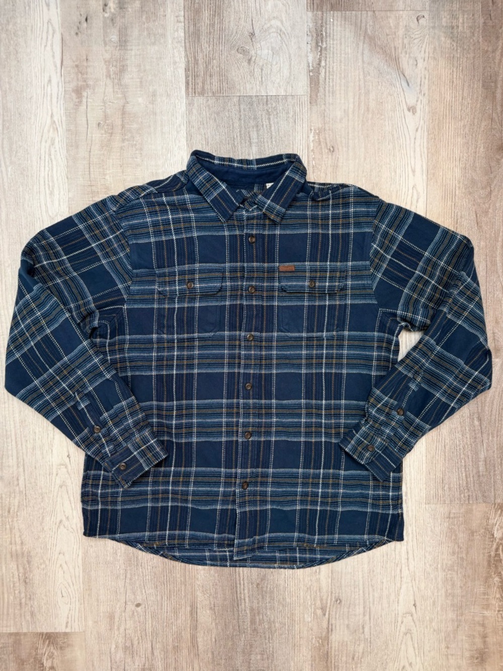 Orvis Men's Big Bear Heavy Weight Flannel Shirt Blue/Green Size XL Cotton